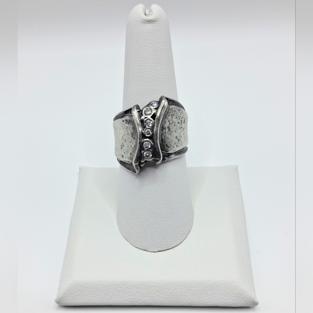 Silpada Designs Sterling Silver 925 Wide Band Ring w/ CZ Accent — Retired